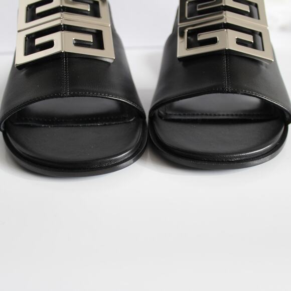 New Givenchy 4G Black Leather Silver Logo Slides - Picture 9 of 15